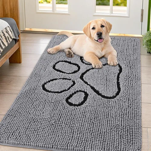 Vista 165 de Smiry Tapete para puerta de perro para patas fangosas, absorbente y Gris y negro