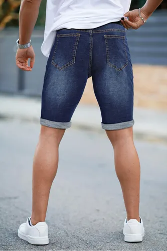 Vista 3 de GINGTTO Pantalones cortos de mezclilla rasgados ajustados para hombre