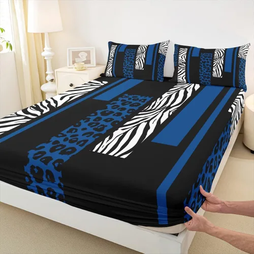 Vista 17 de Sábana bajera ajustable con estampado de leopardo, tamaño individual, juego de ropa de cama rústica con rayas de piel de cebra, decoración
