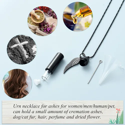 Vista 3 de Imrsanl Joyería de cremación para cenizas, collar de urna con colgante de urna cilíndrica con vial de vidrio, recuerdo de cenizas, joyería