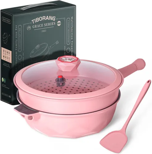 Vista 14 de TIBORANG Sartén antiadherente de 11 pulgadas con tapa, utensilios de cocina Negro