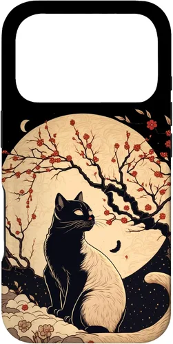 Vista 30 de Kawaii black cat japanese with cherry blossom anime style Case for iPhone 16