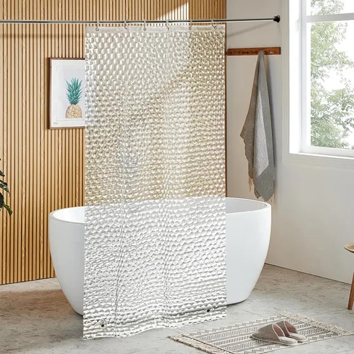 Vista 9 de NTBAY - Cortina de ducha transparente de etilvinilacetato, repelente al agua, para cabina de ducha de baño, tejido gofre a cuadros, 72 x 72 pulgadas