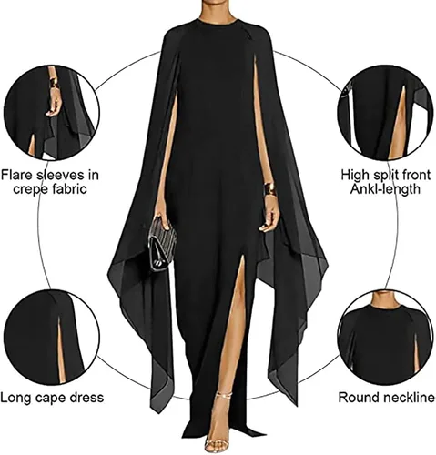 Vista 3 de XUQIJEHABI Vestido largo de noche formal con cuello redondo y manga acampanada para mujer