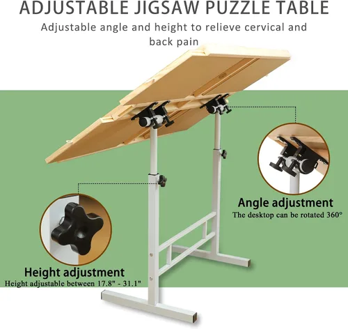 Vista 3 de BittPicc - Mesa de rompecabezas ajustable con 4 cajones y patas de cubierta for 1000-1500 Pieces,Easy to assemble,Compact Storage,Relieve Neck