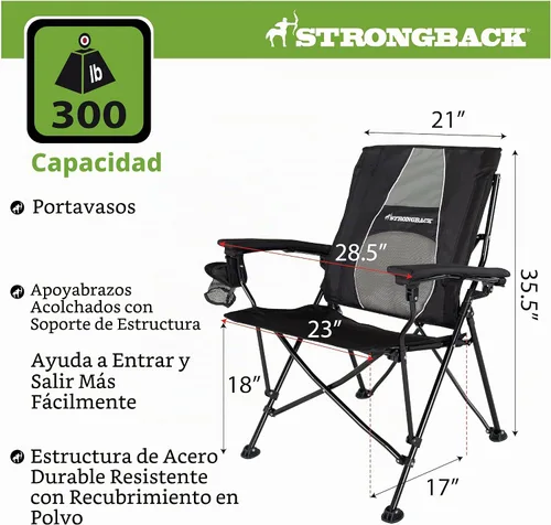 Vista 2 de STRONGBACK Elite silla plegable para campamento, césped, silla de descanso, asiento de campamento resistente para el aire libre con soporte lumbar