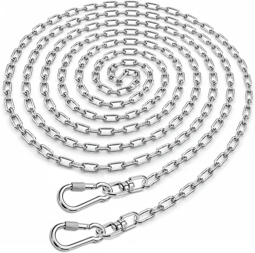 Vista 8 de Cadena de amarre para perro de 15 pies para exterior, correa de cadena de acero inoxidable resistente con resorte que absorbe los golpes para perros