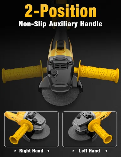 Vista 3 de Amoladora angular sin escobillas, para batería DEWALT de 20V, amoladora angular pequeña inalámbrica de 4-1/2" con mango auxiliar, 10 lijas, 2 discos