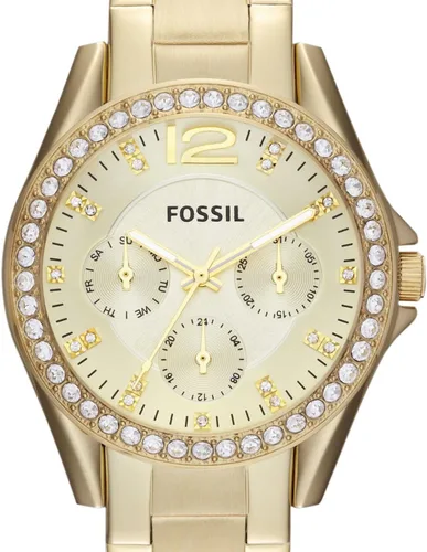 Vista 4 de Fossil ES3203 reloj multifuncional modelo Riley, de acero inoxidable, color dorado, para mujer