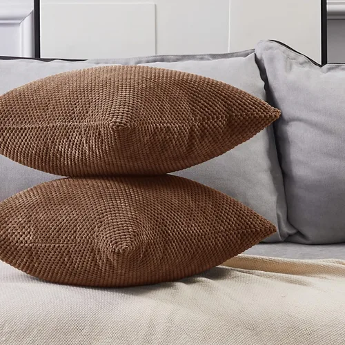 Vista 5 de Deconovo Juego de 2 fundas de almohada de pana suave con cremallera invisible, 16 x 16 pulgadas, color gris pardo, decoración del hogar para sofá