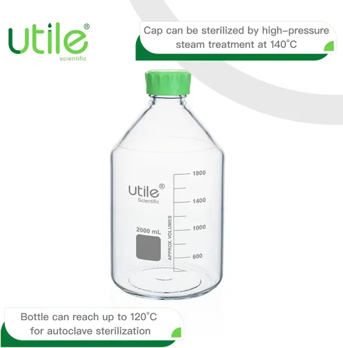 Vista 4 de Utile Botella de medios, 3.3 botellas de almacenamiento de vidrio de borosilicato con tapas, botellas de medios de laboratorio de 67.6 fl oz
