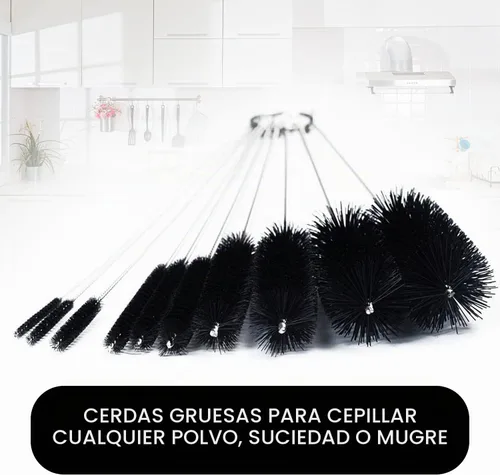 Vista 5 de Juego de cepillos de limpieza de tubos de 10 pulgadas, paquete de 5 cepillos pequeños de nailon extra largos con asas flexibles para botellas Negro