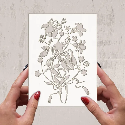 Vista 2 de Plantilla decorativa FLONZ de flores silvestres (6 x 8 pulgadas) para pintura de pared, álbumes de recortes y decoración de pasteles