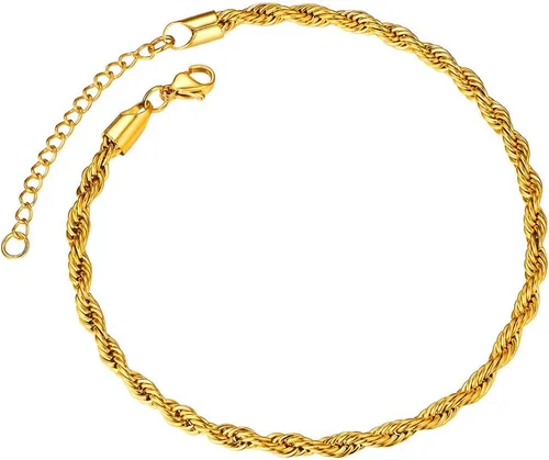 Vista 9 de ChainsPro - Pulsera de tobillo ajustable para mujer y hombre, estilos fígaro, trigo, bizantina, espiga, cubano, con cierre resistente, chapada