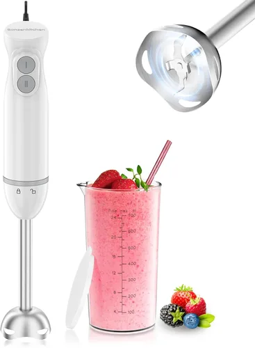 Vista 9 de Bonsenkitchen Hand Blender, Immersion Blender with 2 Mixing Speed, Electric Handheld Mixer Portable Stick Mixer with Stainless Steel Blades for