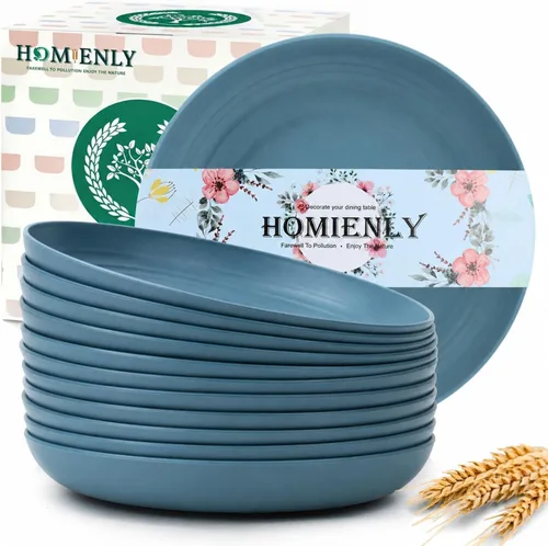 Vista 15 de Homienly Party Plates 12 PCS Wheat Straw Deep Plates 9 Inch Plastic Plates Alternative for Salad,Pizza,Hamburger,Unbreakable Kitchen Plates for
