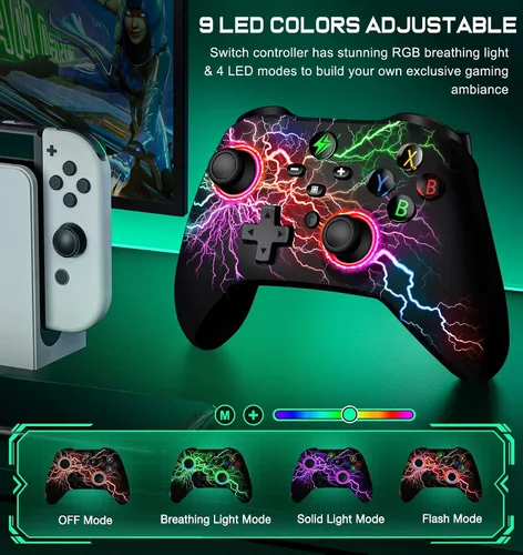 Vista 2 de EXTREMECOOL Controladores de interruptor, controlador inalámbrico Switch Pro con LED de respiración RGB, macro, turbovibracióncontrol de movimiento