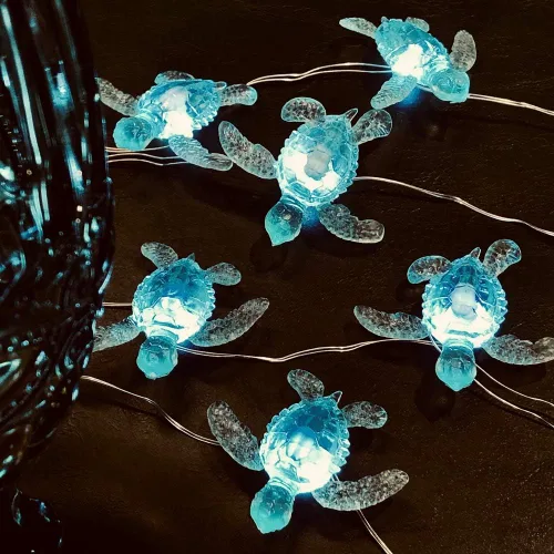 Vista 4 de Tema de playa - Lindas luces de tortuga marina verde - Luces decorativas de hadas del océano - 10 pies 30 LED - Alimentación USB - Multifunción