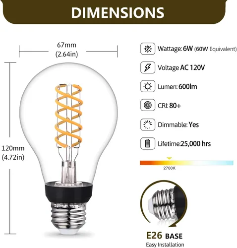Vista 2 de Bombillas LED Edison A21 regulables, 2700 K, blanco suave, paquete