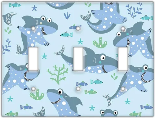Vista 15 de Decorative Wall Switch Cover Plate - Baby Shark Decor Switch Plate - Makes a Great Nursery Decor With Lots of Blues (Double Blank Cover)