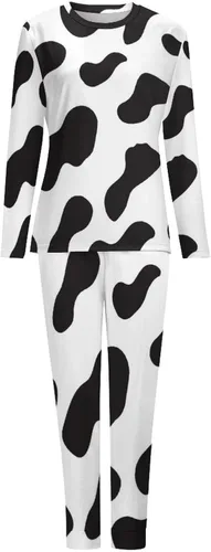 Vista 8 de Conjunto de pijama de dos piezas para mujer, estampado de vaca, color blanco y negro, 2XL