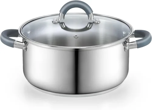 Vista 14 de Cook N Home Olla de acero inoxidable de 3 cuartos de galón, olla pequeña con tapa de vidrio, olla básica para saucier, asas de silicona que se
