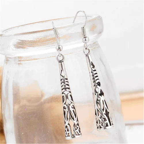 Vista 4 de Guoshang - Aretes colgantes estilo bohemio de plata vintage para mujer, diseño de tótem