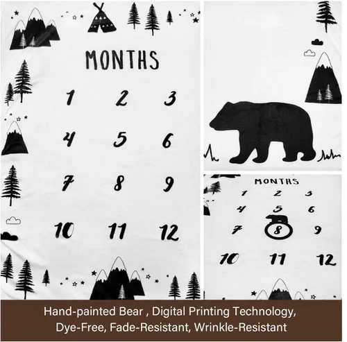 Vista 2 de Tebaby Manta mensual de hitos para bebé, manta de oso para recién nacido, unisex, neutro, regalo personalizado para ducha, decoración de habitación