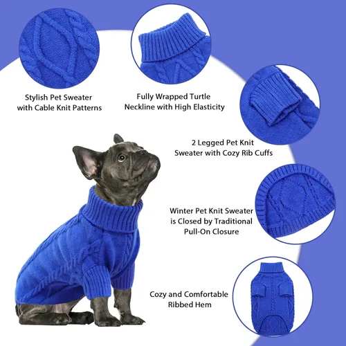 Vista 25 de Queenmore - Suéter de punto trenzado con cuello alto para perros pequeños, para climas fríos, para chihuahua, bulldog, teckel, carlino y yorkie, XS
