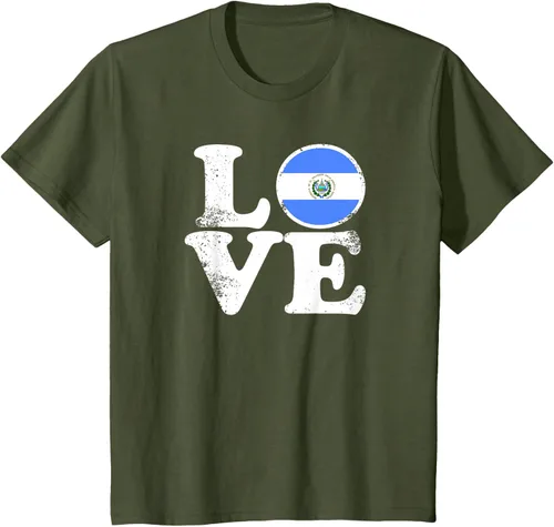 Vista 14 de Love El Salvador Flag tShirt Home Pride Distressed Tee T-Shirt