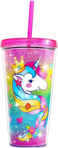 Vista 8 de Vaso con purpurina de 22 onzas con tapa y popote, colorido