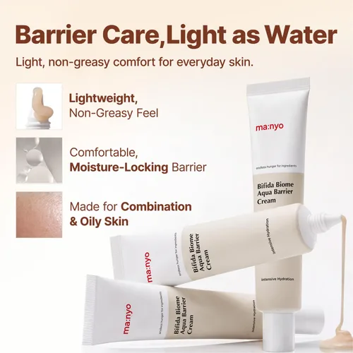 Vista 2 de MANYO Bifida Biome Aqua Barrier Cream, hidratante facial, 2.7 onzas líquidas Crema hidratante de barrera para todo tipo de piel, cuidado