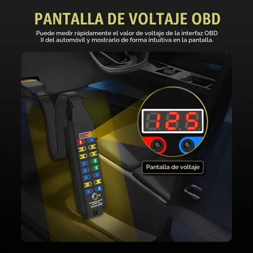 Vista 2 de Caja de ruptura OBD2, con pantalla de voltaje, indicador LED y detector de protocolo OBDII automotriz para detección