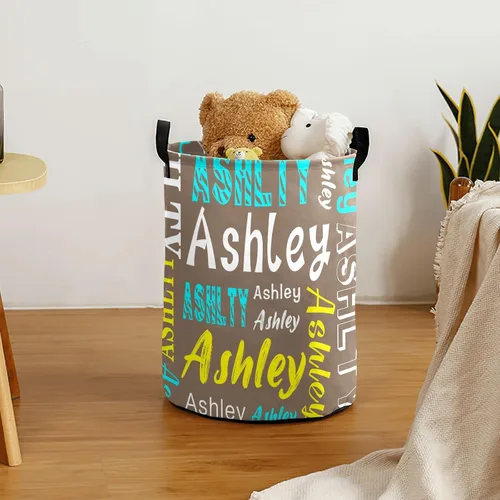 Vista 4 de Cesta de lavandería personalizada con nombre, cesta de lavandería plegable con asa para baño, sala de estar, dormitorio