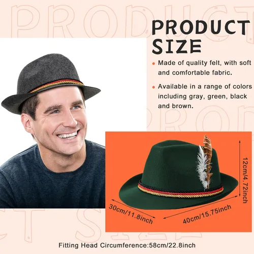 Vista 2 de 4 sombreros de Ktoberfest alemanes con plumas, sombreros bávaros para el Oktoberfest, accesorios de disfraz, fiesta de Oktoberfest, juego retro