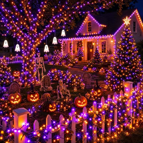 Vista 2 de Dazzle Bright - Guirnalda de luces para Halloween, 300 LED, 100 pies, 8 modos de iluminación, decoraciones para carnaval, jardín, exteriores y patio