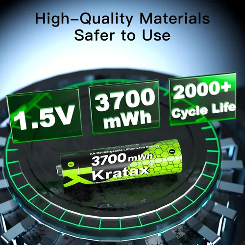 Vista 5 de Kratax 3700mWh AA Rechargeable Lithium Batteries with Charger, 12pack high Capacity Double A li-ion Batteries 1.5v, Long Lasting, Ultra-Thin Battery