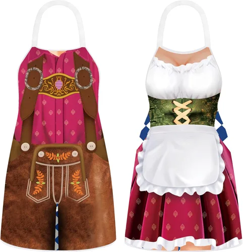 Vista 14 de Hillban 2 delantales de Oktoberfest para mujeres y hombres, delantal alemán para disfraz de Oktoberfest para parejas, cocinar, barbacoa, regalos