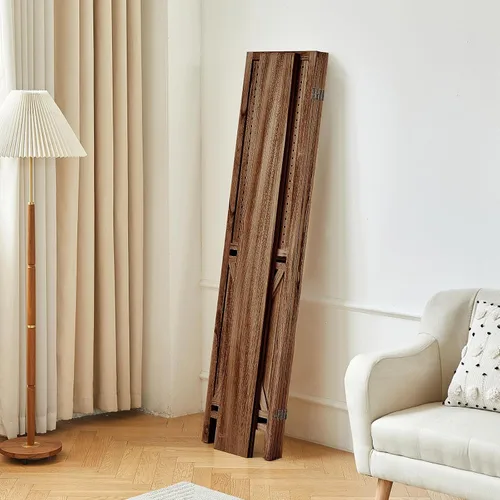 Vista 4 de Divisor de habitación de 4 paneles con estantes, pantalla de tablero de clavijas de 5.6 pies con 16 ganchos, divisor de habitación de madera