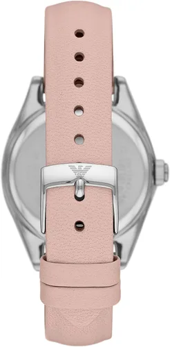 Vista 3 de Emporio Armani Reloj de correa de piel rosa con tres manos para mujer (modelo AR11547), Rosado