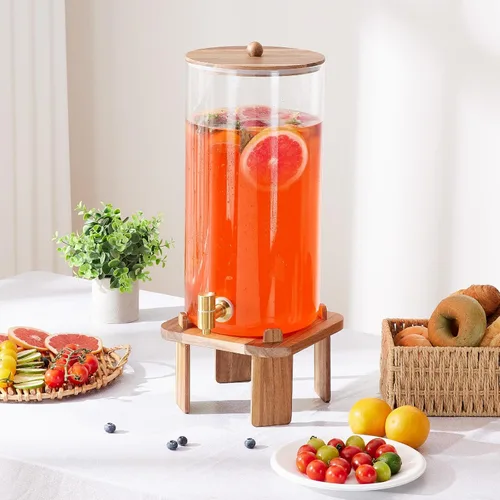 Vista 5 de Dispensador de bebidas extra grande de 3 galones para fiestas, dispensador de bebidas de vidrio con soporte, dispensador de bebidas de agua
