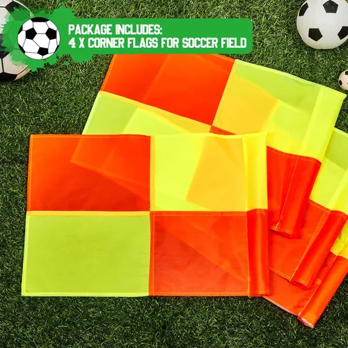Vista 3 de Juexica Banderas de esquina de fútbol de repuesto, 4 unidades, banderas de árbitro portátil, grande, cuadradas, para campo de juego, para fútbol