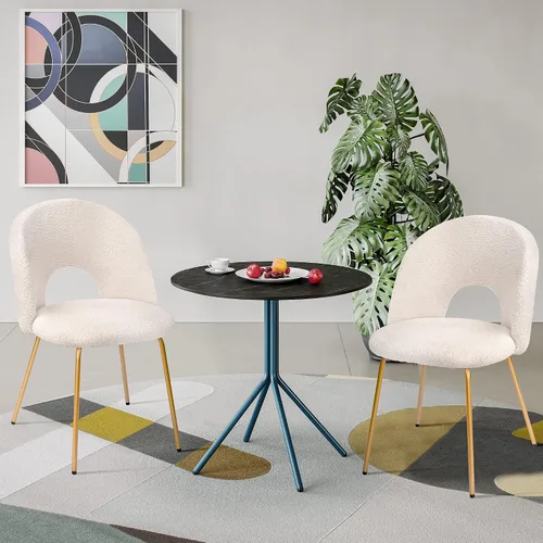 Vista 2 de CangLong Juego de 2 sillas de comedor de terciopelo con patas de metal para sala de estar, cocina, color blanco