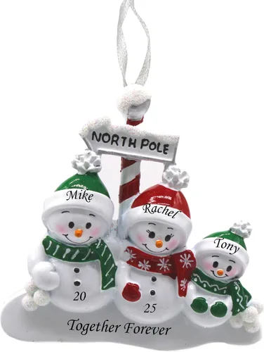 Vista 6 de Adorno de Navidad familiar 2025 – Adorno personalizado para familias – Adorno familiar de muñeco de nieve personalizado – Decoración de árbol