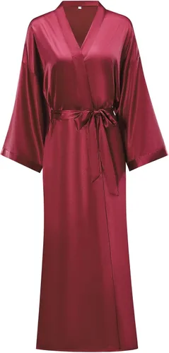 Vista 13 de Batas largas de satén suaves para mujer, batas largas de seda de longitud completa, kimonos, bata de baño sedosa, bata de baño Estampado floral