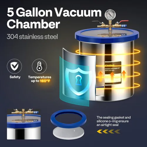 Vista 4 de VIVOHOME Cámara de vacío de 5 galones con bomba con 220 libras de alta precisión electrónica digital de carga de refrigerante Freon con funda, 4