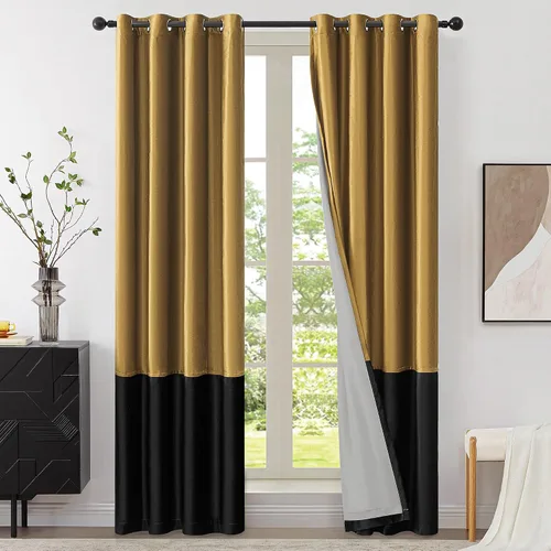 Vista 17 de BULBUL Cortinas de terciopelo 100% opacas negro oro, cortinas modernas con forro de 63 pulgadas de largo, cortinas térmicas con ojales para sala