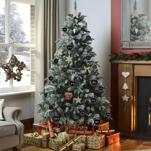 Vista 4 de Adornos de bolas de Navidad negras de 2.36 pulgadas, 25 piezas inastillables, set de adornos de Navidad, bolas de Halloween, adorno negro para árbol