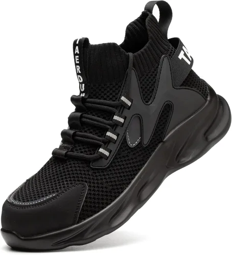 Vista 12 de TAERDUN Botas de trabajo con punta de acero para hombre, botas Chelsea sin cordones, zapatos industriales y de construcción para hombre 414 negro