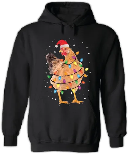 Vista 4 de Funny Christmas Chicken Shirt, Santa Hat Chicken Lights Tee Sweatshirt Hoodie, Farm Animal Holiday Graphic T-Shirt, Cute Country for Women Black